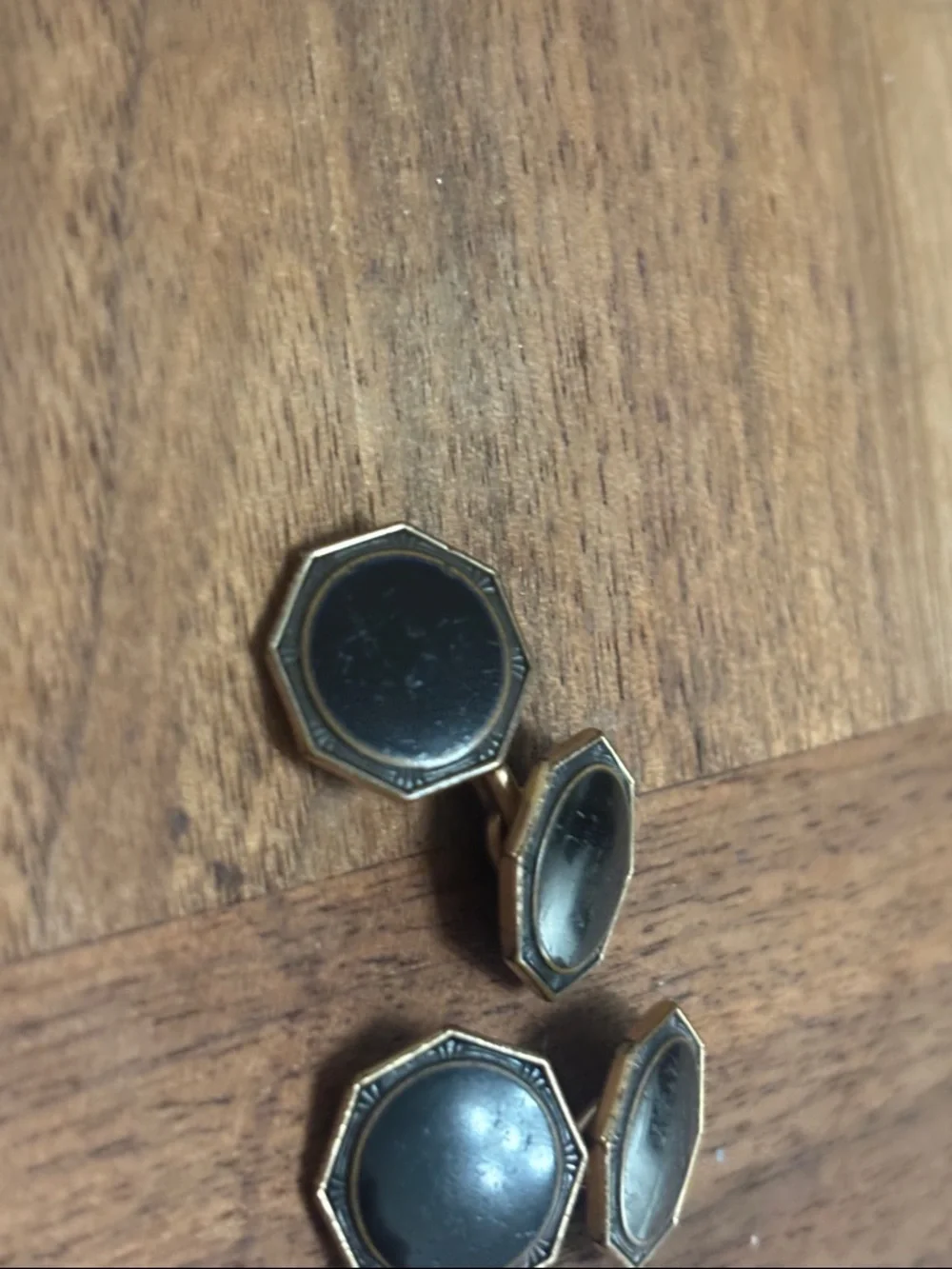 Vintage/antique KREMENTZ Gold Octagon Double-Chain Cufflinks with Black Inset
